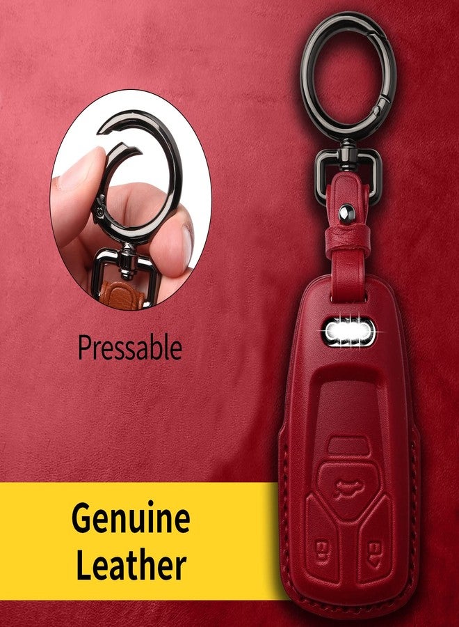 Tukellen for Audi Key Fob Cover Genuine Leather with Keychain,Leather Key Case Protector Compatible with Audi A4 Q7 Q5 TT A3 A6 SQ5 R8 S5 Smart Key-Wine Red - Image 5